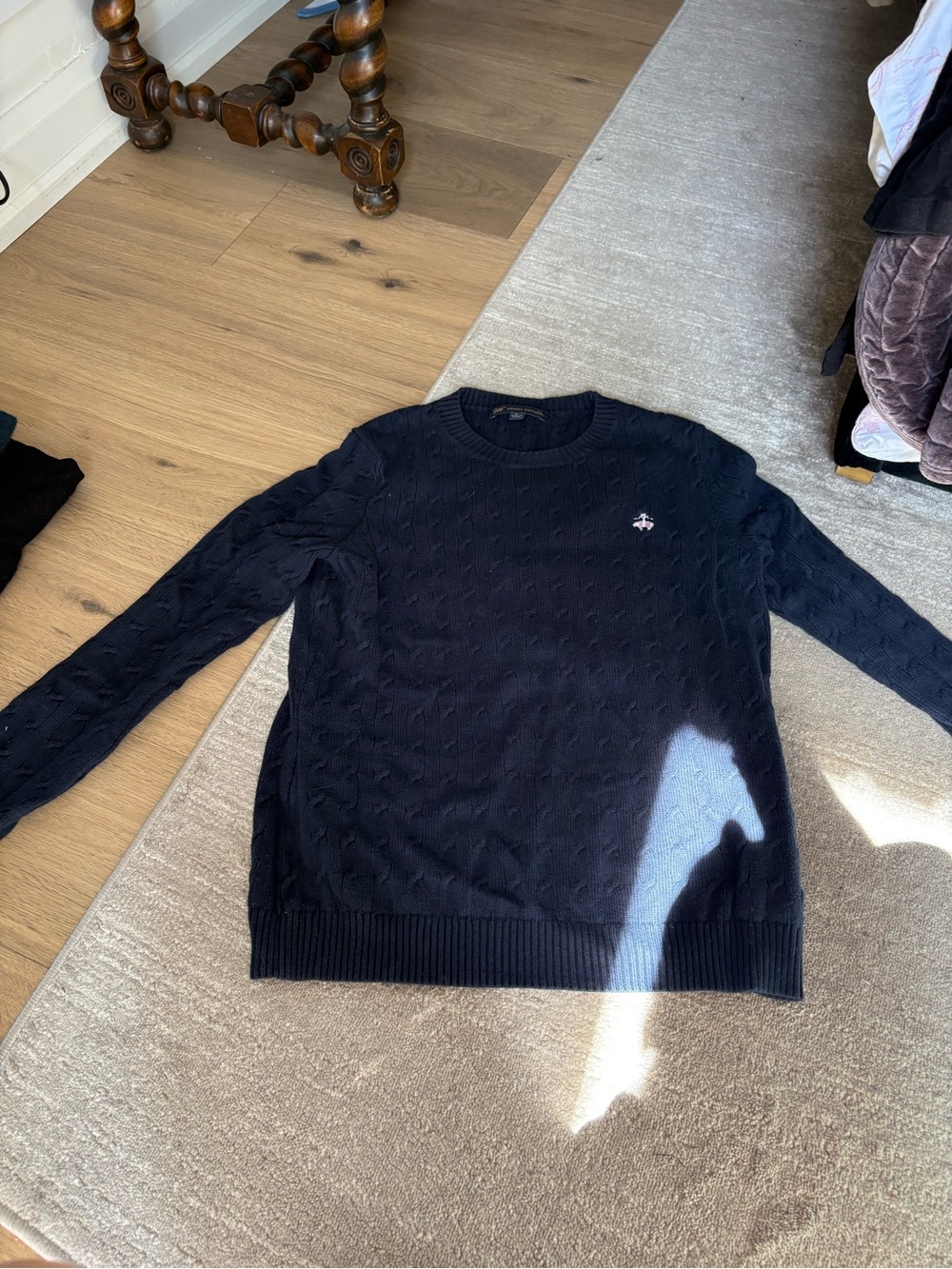 Brooks Brothers Navy Crewneck Sweater with Embroidered Logo
